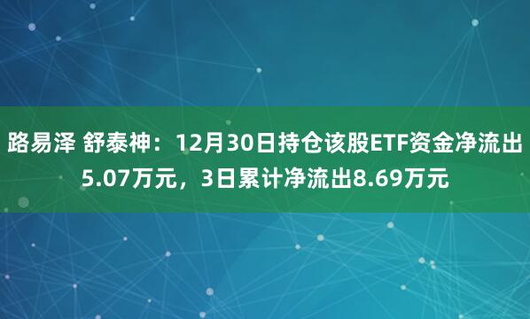 路易泽 舒泰神：12月30日持仓该股ETF资金净流出5.07万元，3日累计净流出8.69万元